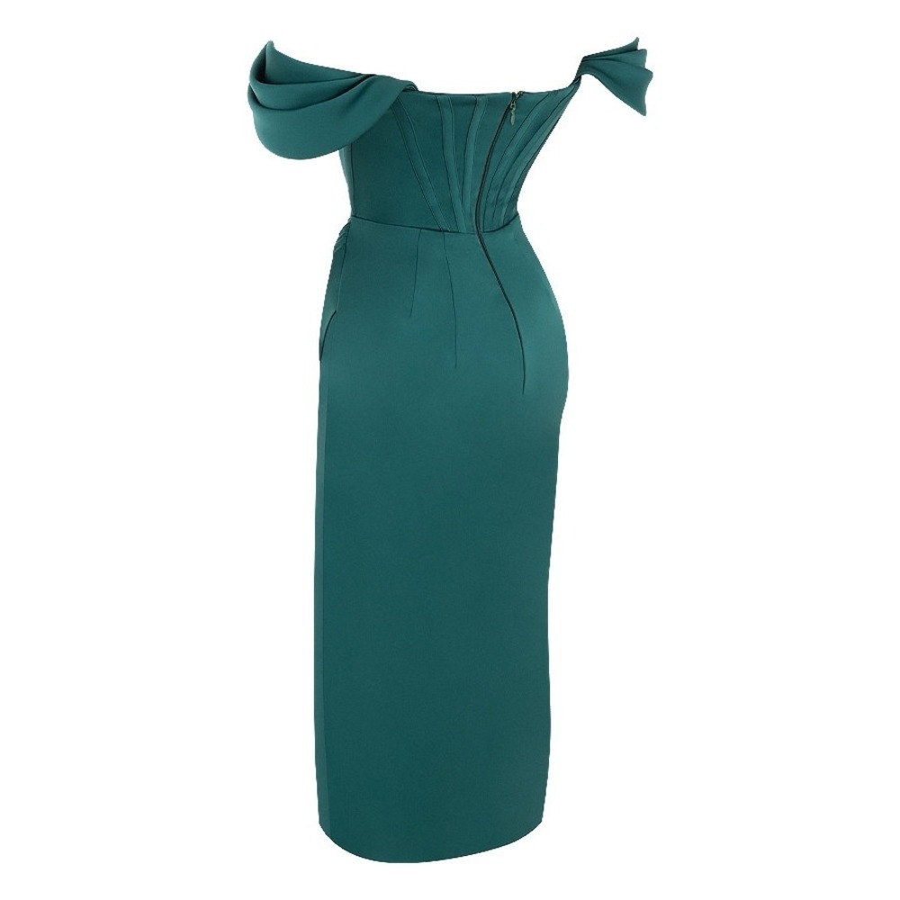 House of CB Loretta Emerald Green Satin Corset Off Shoulder Midi Dress S - Picture 13 of 14